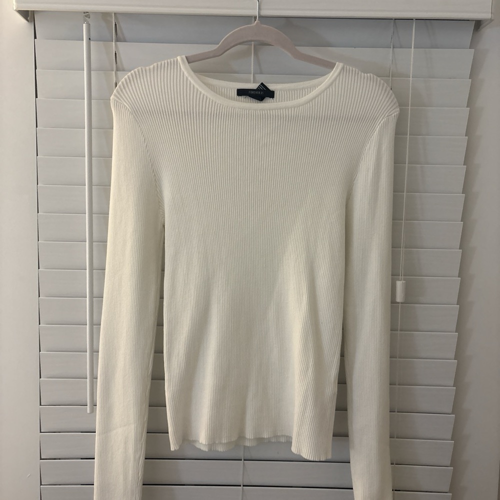 Forever 21 Cream Ribbed Long Sleeve Top